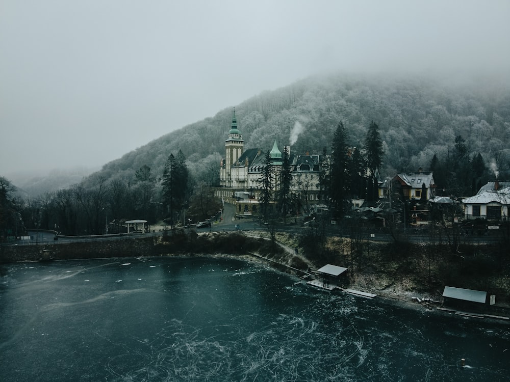 green and brown castle near body of water during daytime