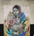 A mural features a woman wearing a headscarf with a serene expression. She holds colorful flowers, and there are vibrant, abstract shapes surrounding her. The text 'Your Brand Your Choice' is written on her clothing. The artwork combines realistic portraiture with abstract elements, creating a striking visual contrast.