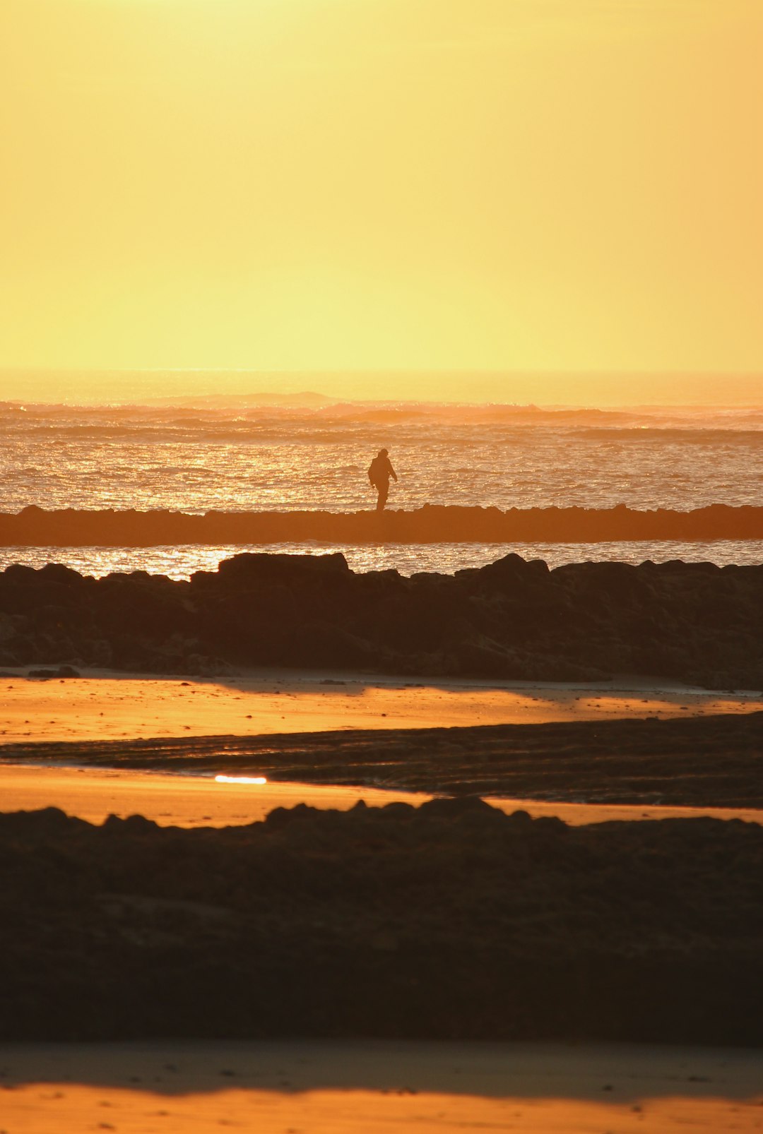 person standing on beach during sunset