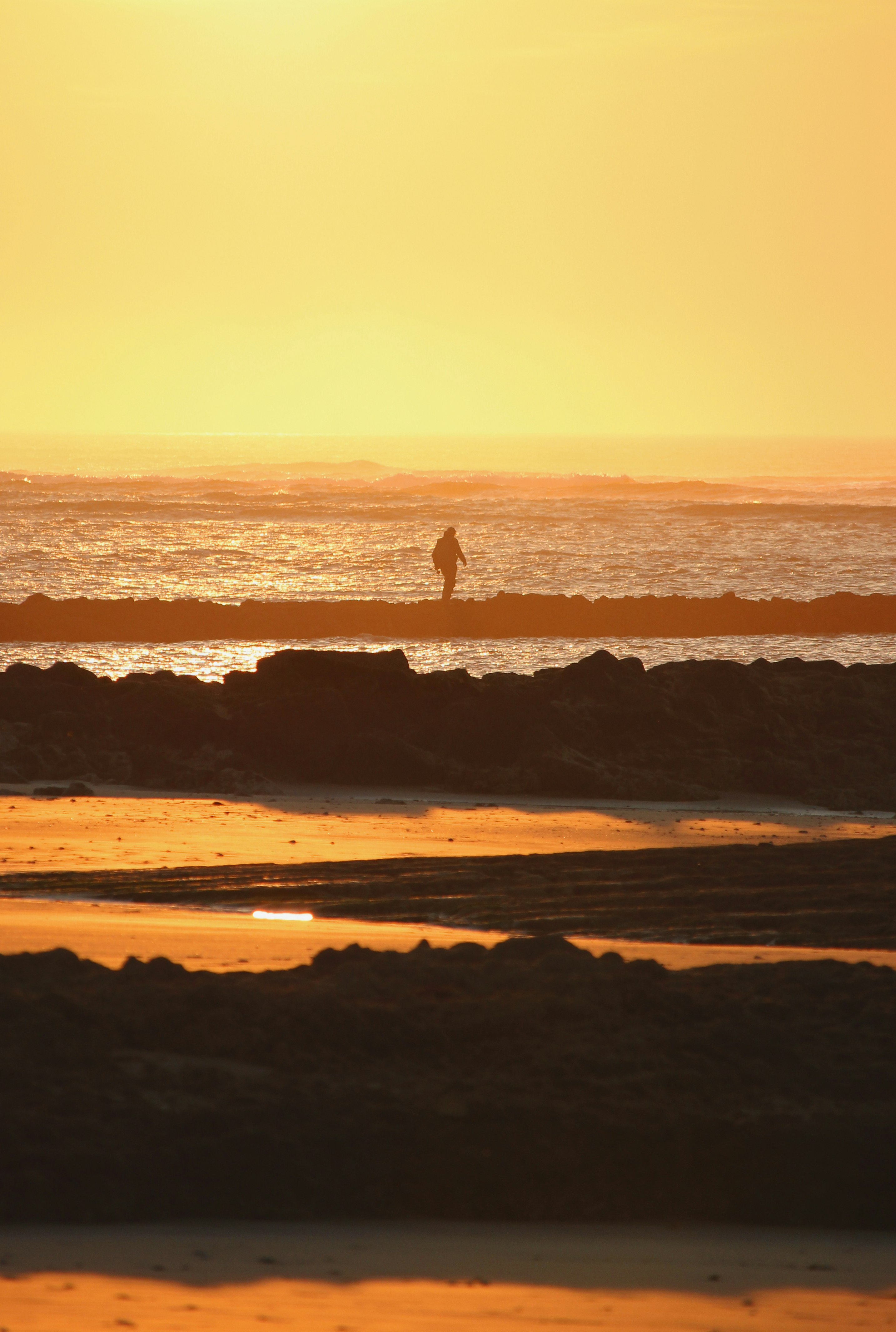 person standing on beach during sunset