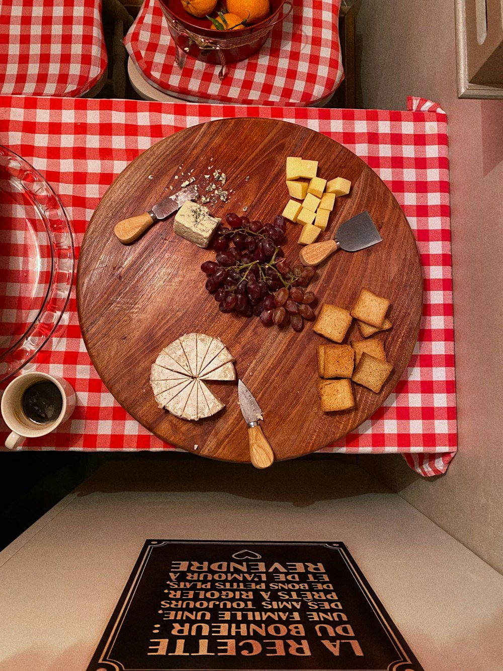 brown wooden round plate with sliced bread