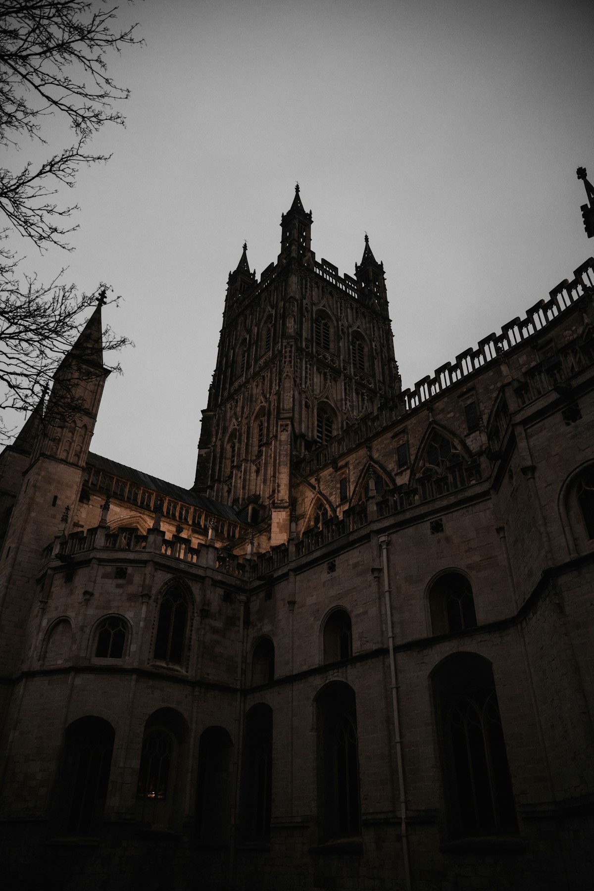 Gloucester Cathedral rising above the historic city centre of Gloucester
