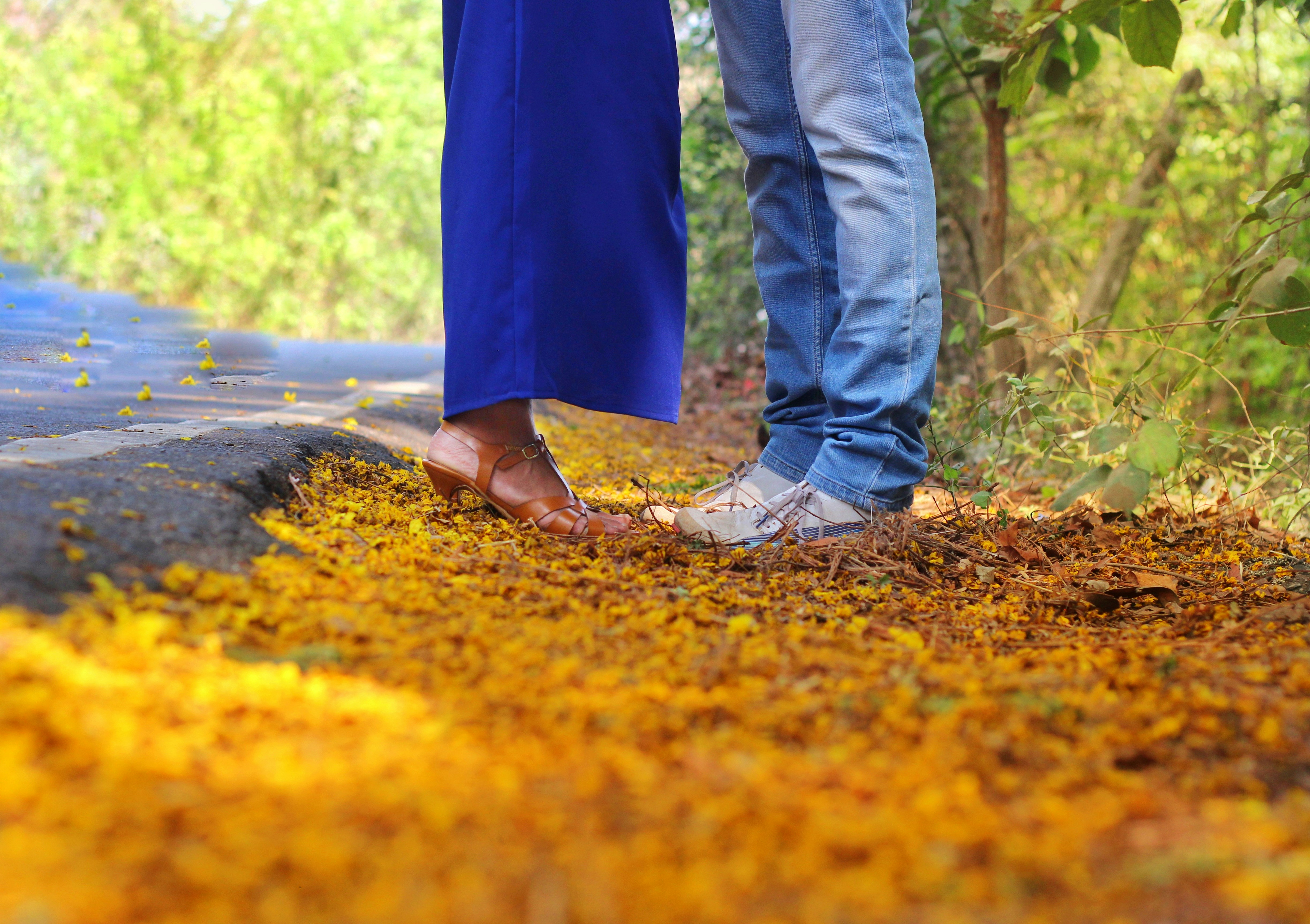 gray shoes blue pants