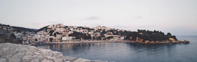 Ulcinj’s old town on its headland above the small beach and the bay