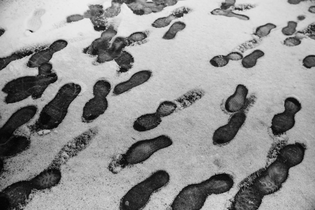black and white foot prints on white sand
