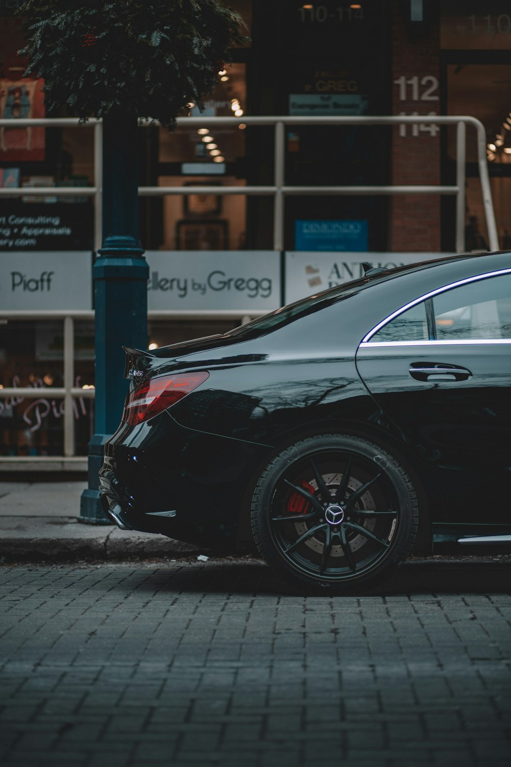 black car parked near the building