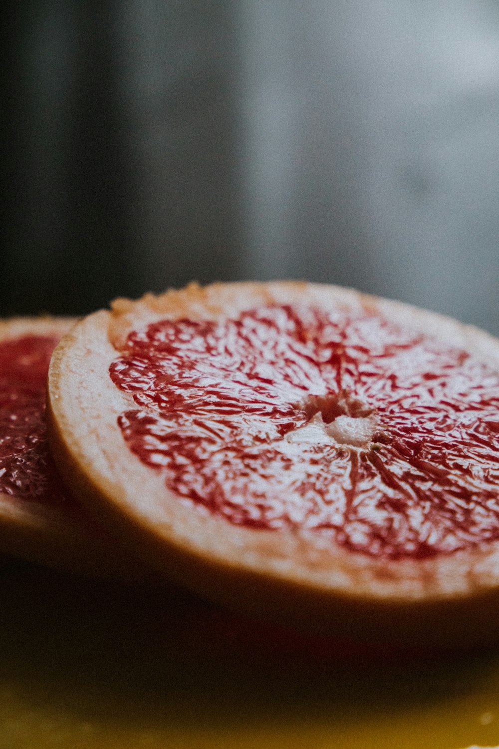 sliced lemon fruit in tilt shift lens