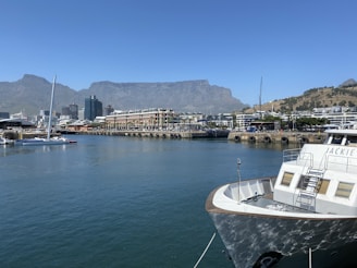 white boat on dock near city buildings during daytime
