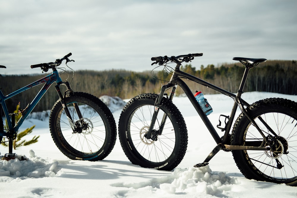 a couple of bikes that are sitting in the snow