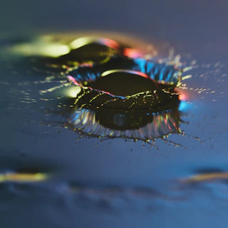 Close-up of an ink droplet creating a splash, highlighting rich and intense color saturation.