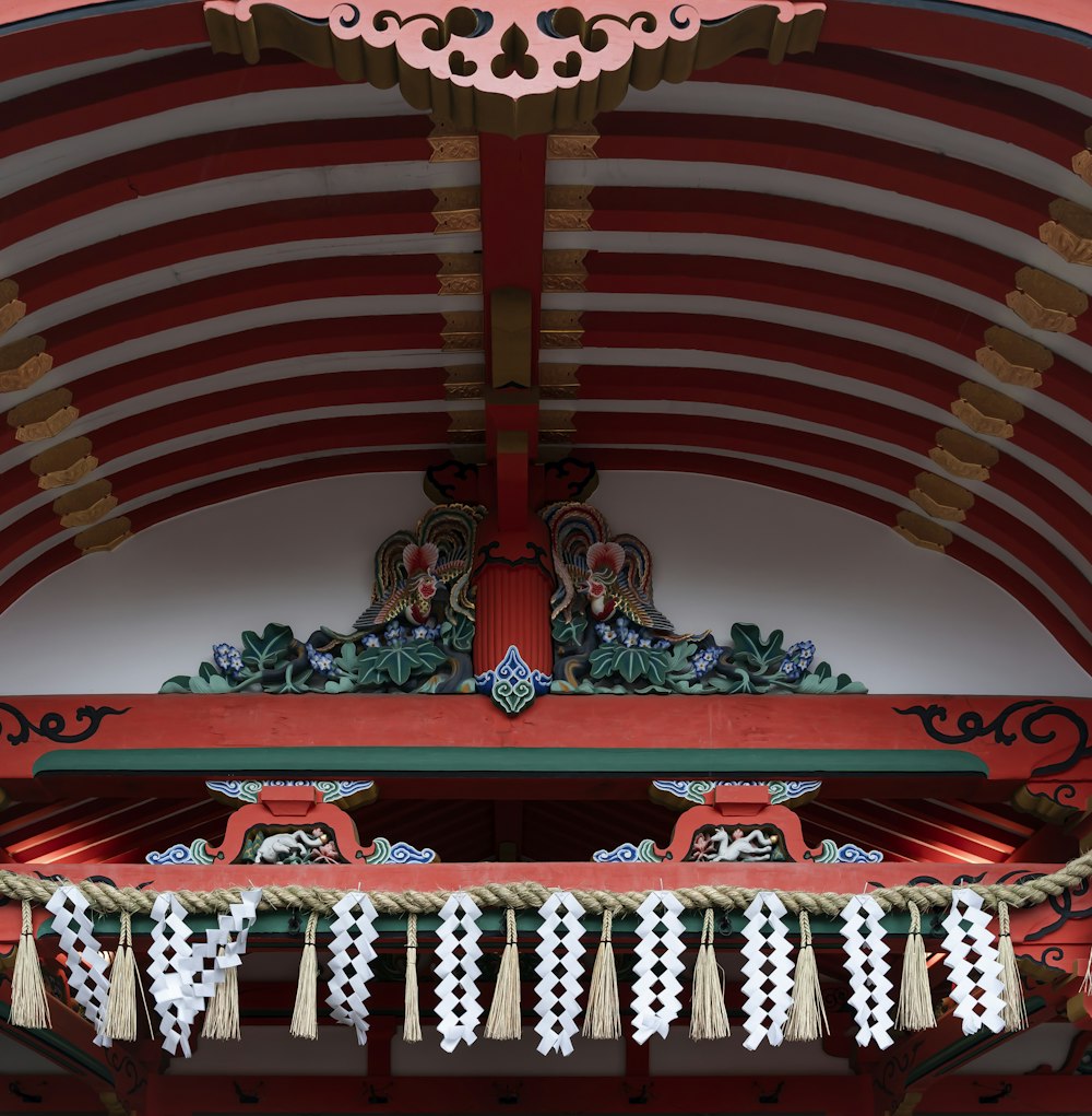 red and white floral ceiling