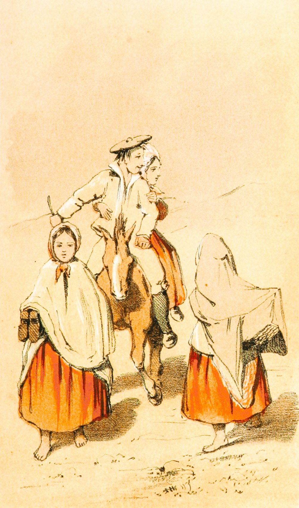 a drawing of a man riding on the back of a horse