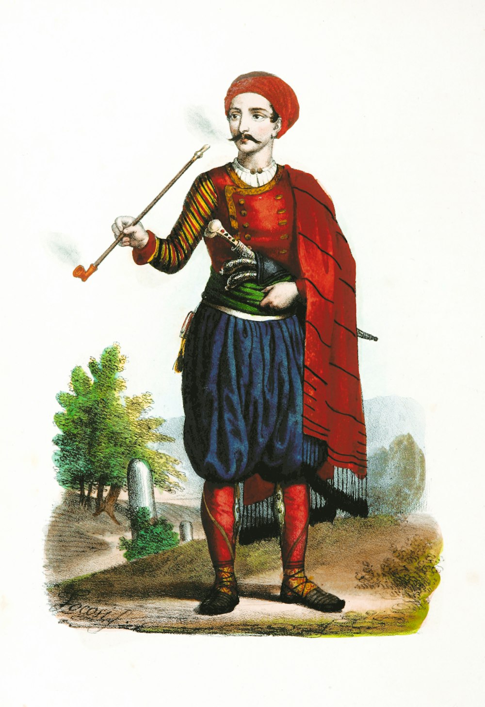 a painting of a man with a sword