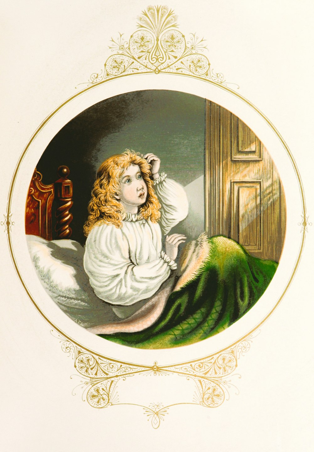 a painting of a woman sitting on a bed