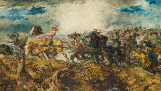 A fiery, dramatic scene from Hellfire showing a fierce battle between heroes and demons.