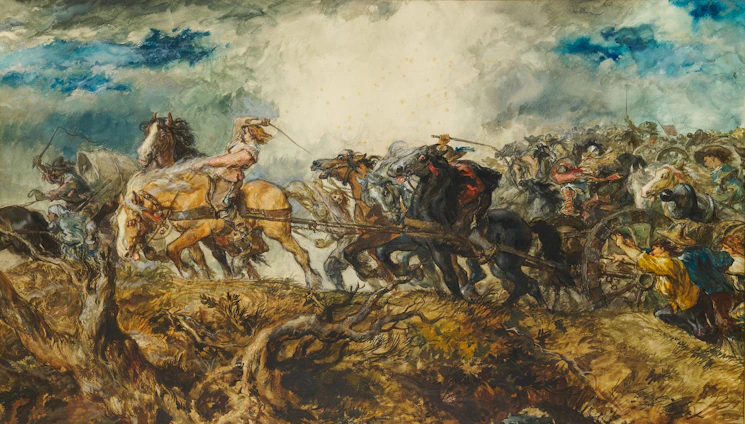 A fiery, dramatic scene from Hellfire showing a fierce battle between heroes and demons.