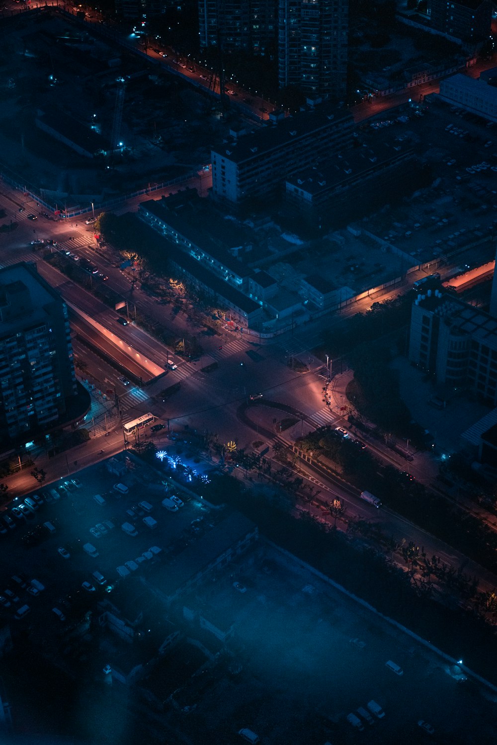 aerial view of city during night time