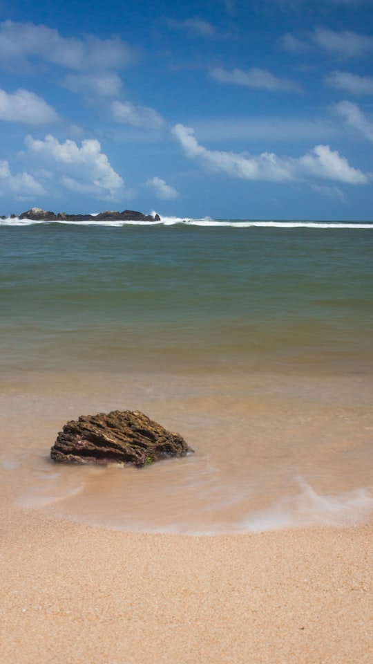 brown rock formation on sea shore during daytime in Galle Sri Lanka