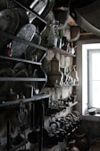 Rustic shelves filled with pre-loved treasures.