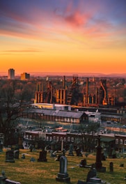 aerial view of city during sunset