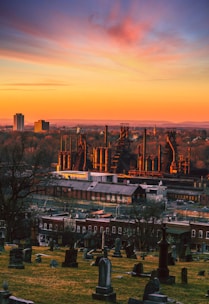 aerial view of city during sunset