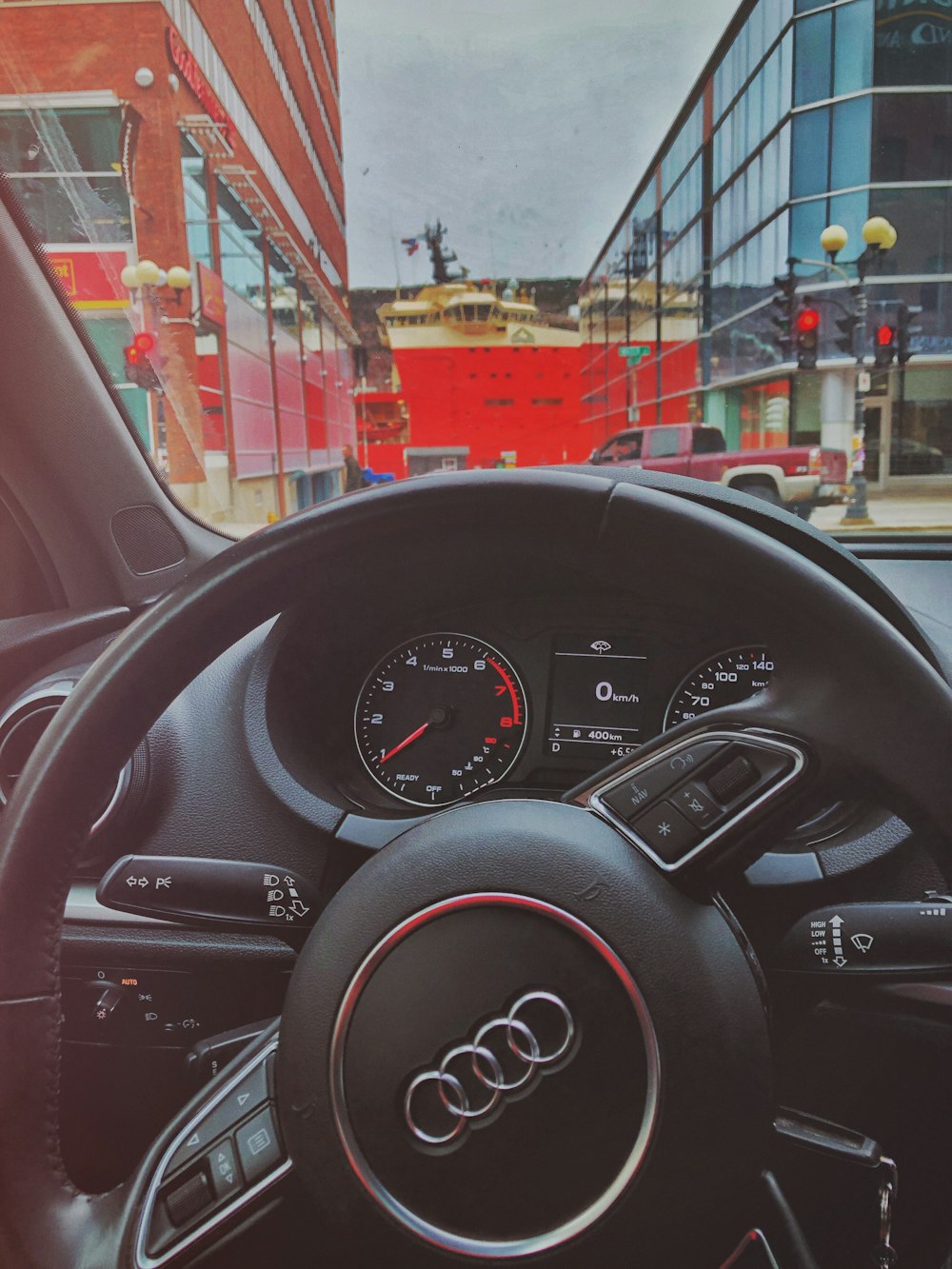 black and gray audi steering wheel