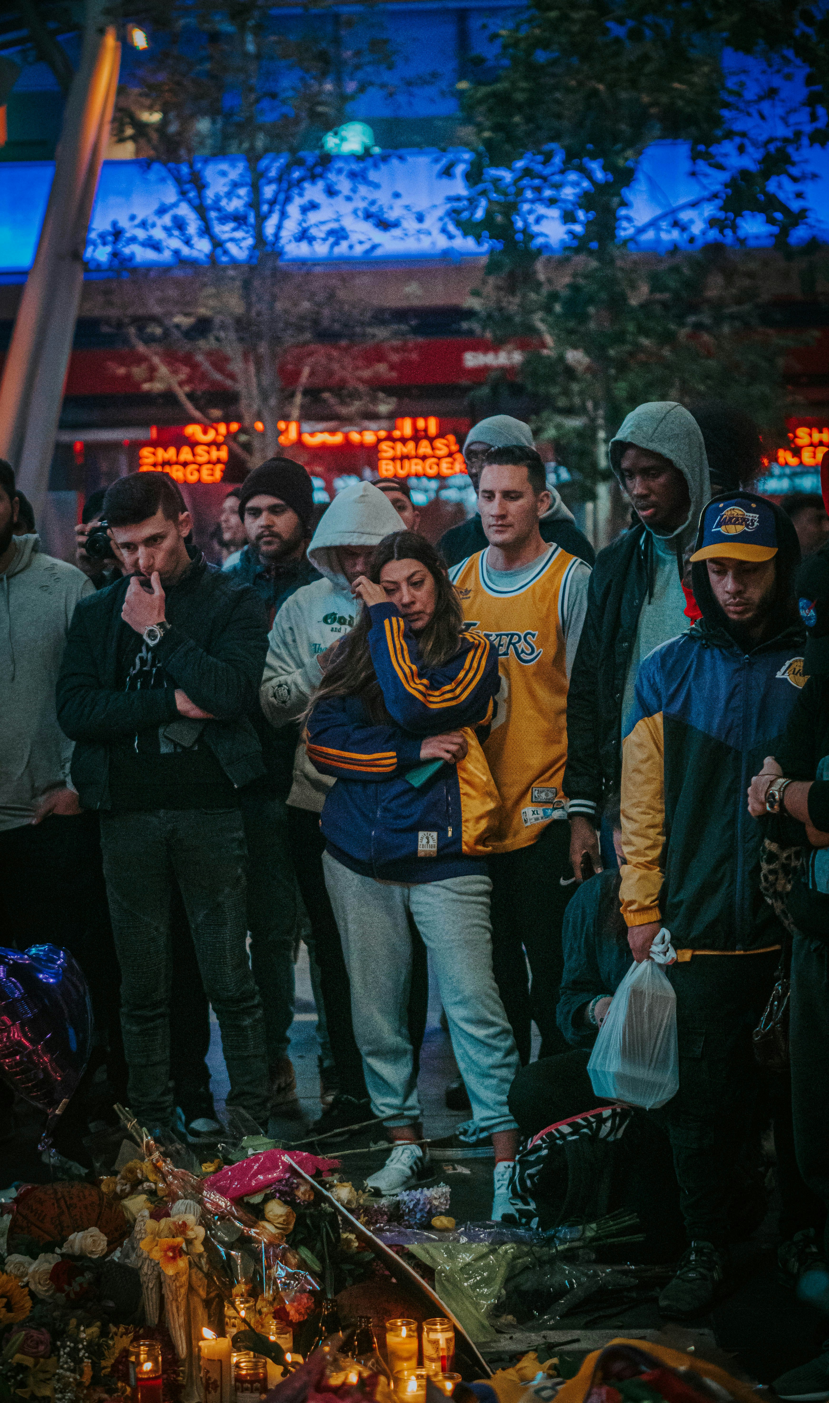 Fan's mourn Kobe Bryant's death at a vigil at Staples Center on January 26th, 2020.