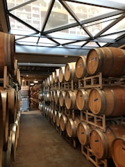 Cellar room with oak barrels