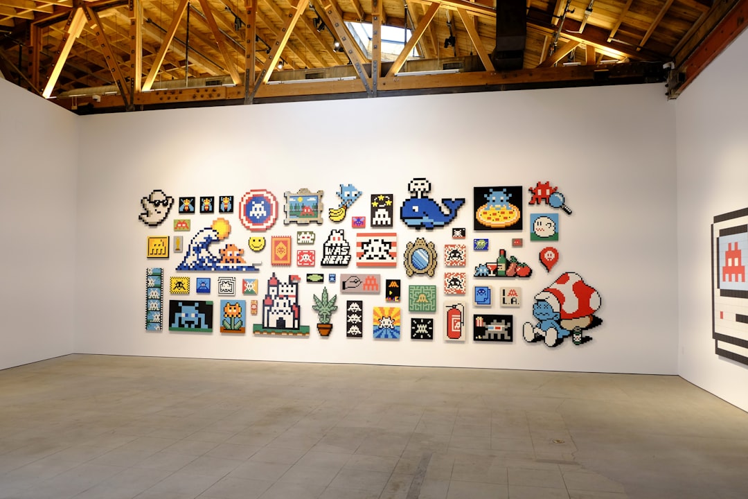 white red and blue wall decor, Artwork by Space Invader