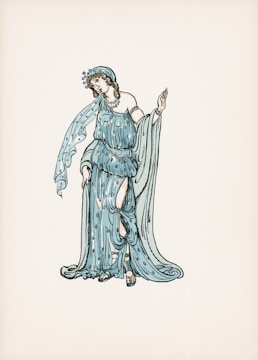 woman in blue dress illustration