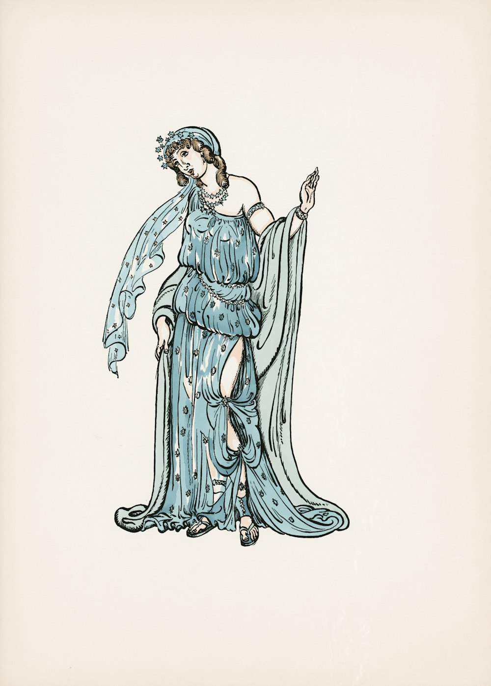 woman in blue dress illustration