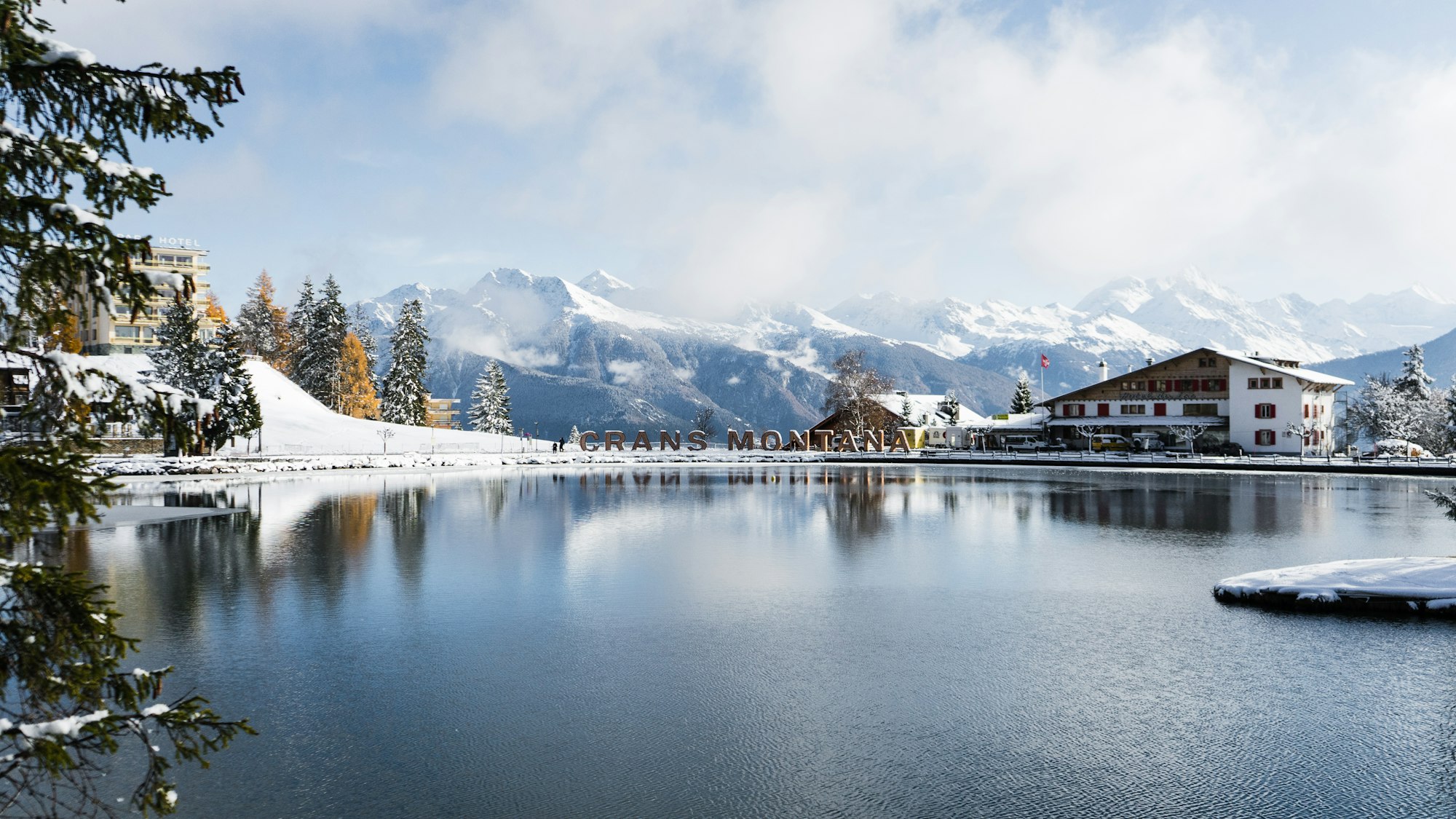 Winter view across the snow-covered Alps around Crans-Montana, Switzerland