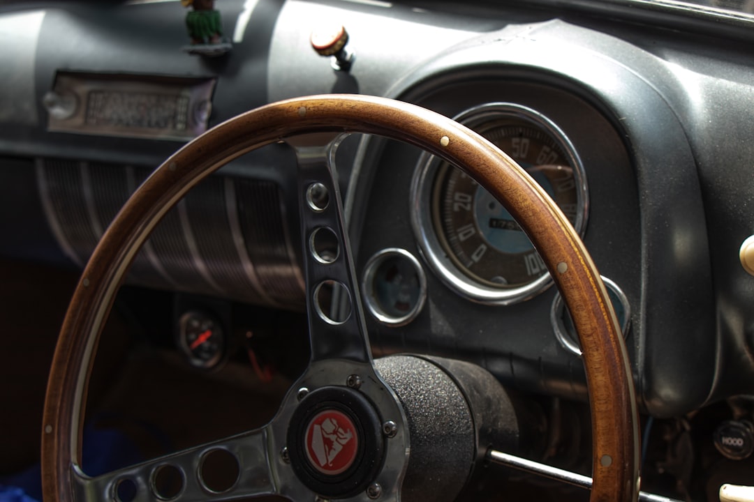 black and brown steering wheel