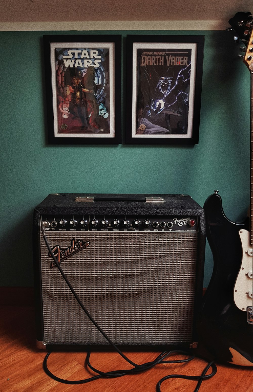 black and white electric guitar