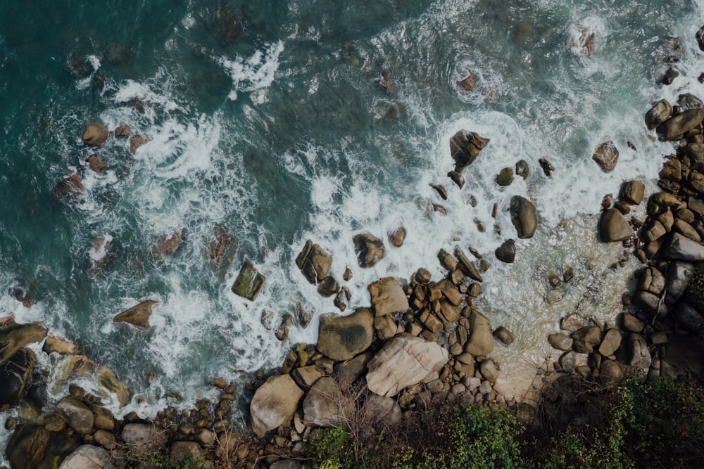 brown rocks on seashore during daytime