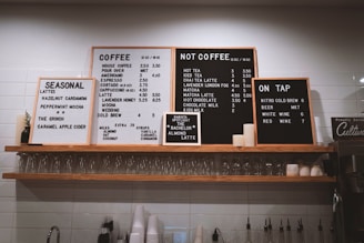 brown and white menu board