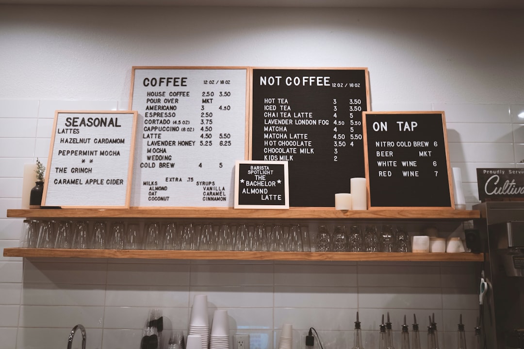 brown and white menu board