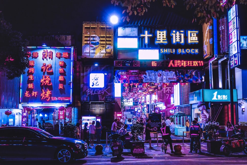 cars parked on street during night time