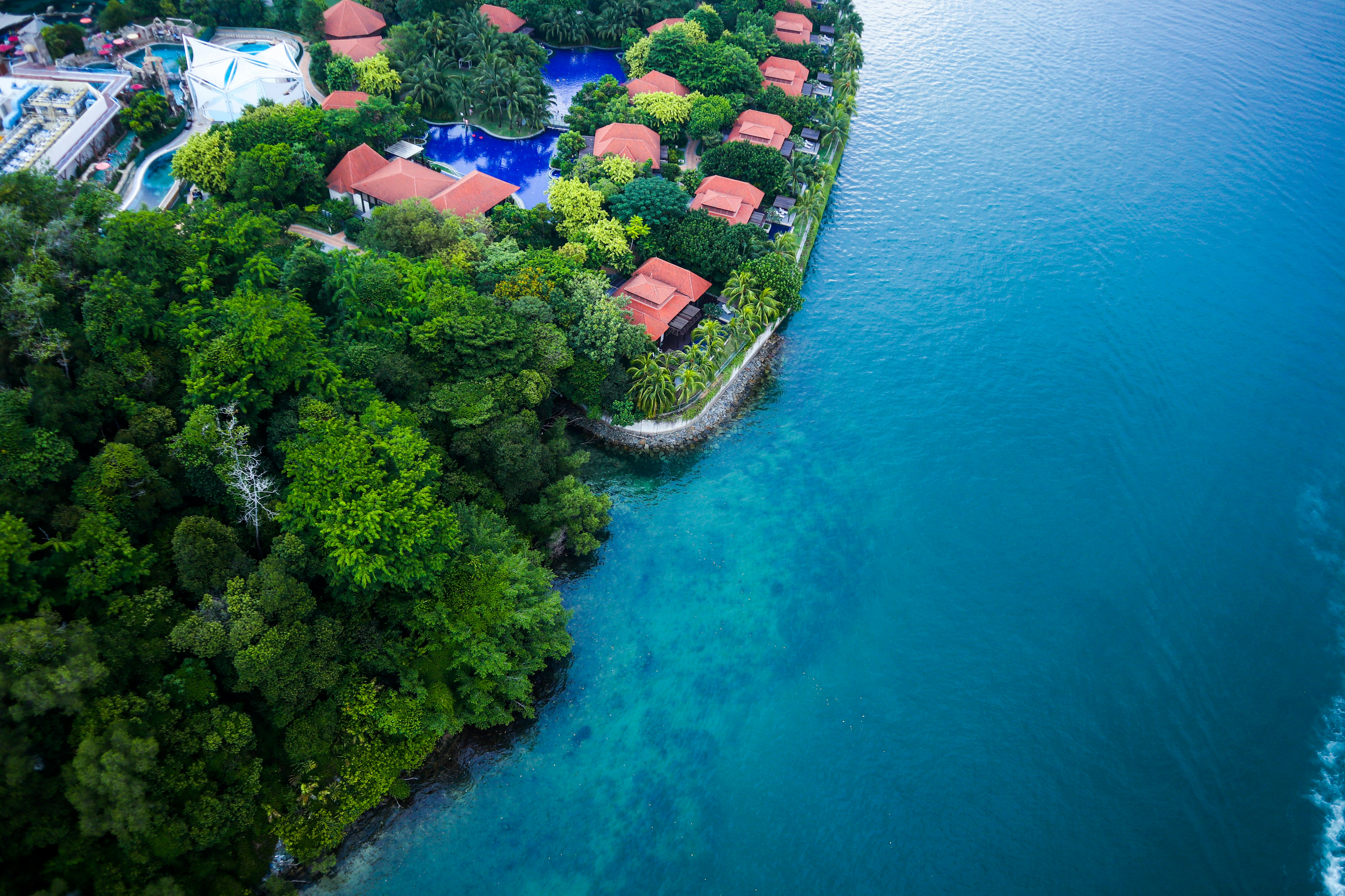 Aerial view of luxury beachfront properties