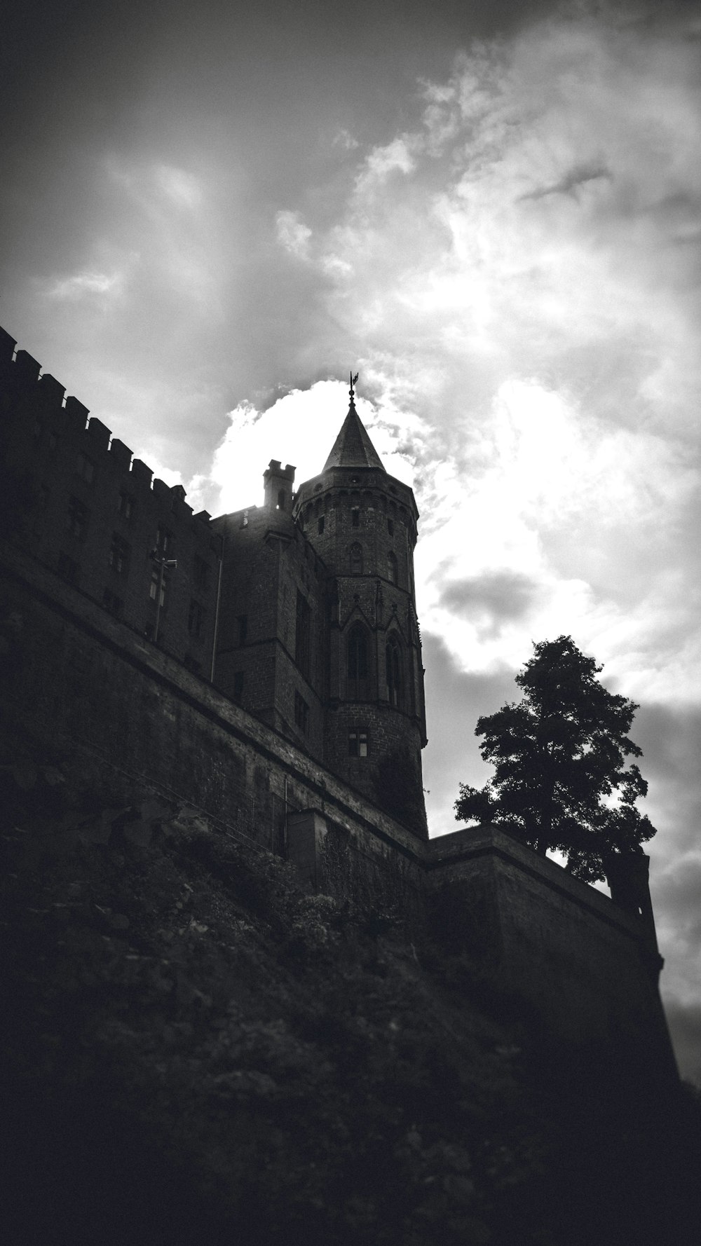 grayscale photo of concrete building