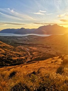 A cinematic landscape shot during golden hour light.