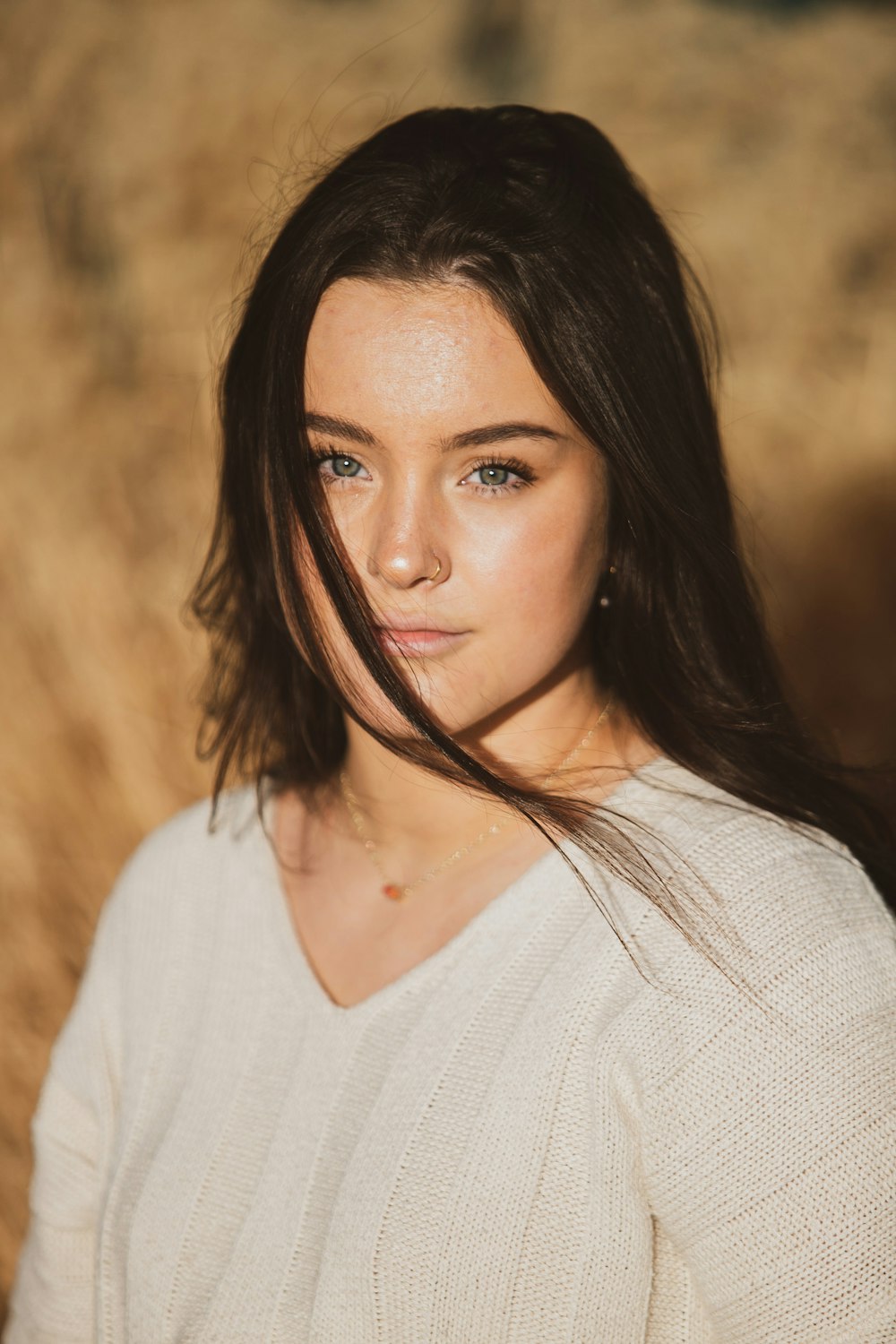 woman in white crew neck shirt