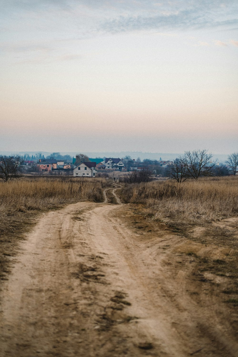 brown dirt road between brown grass field during daytime