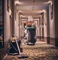 black and gray stroller on hallway