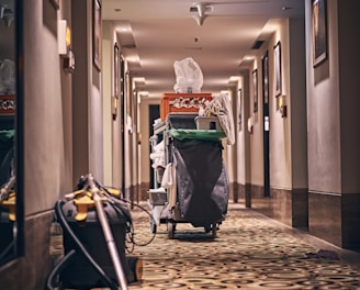 black and gray stroller on hallway