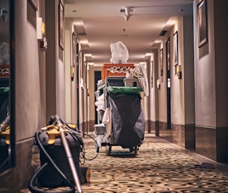 black and gray stroller on hallway