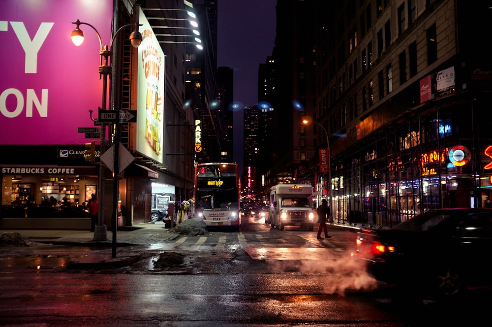 cars on road during night time