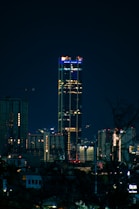 city skyline during night time