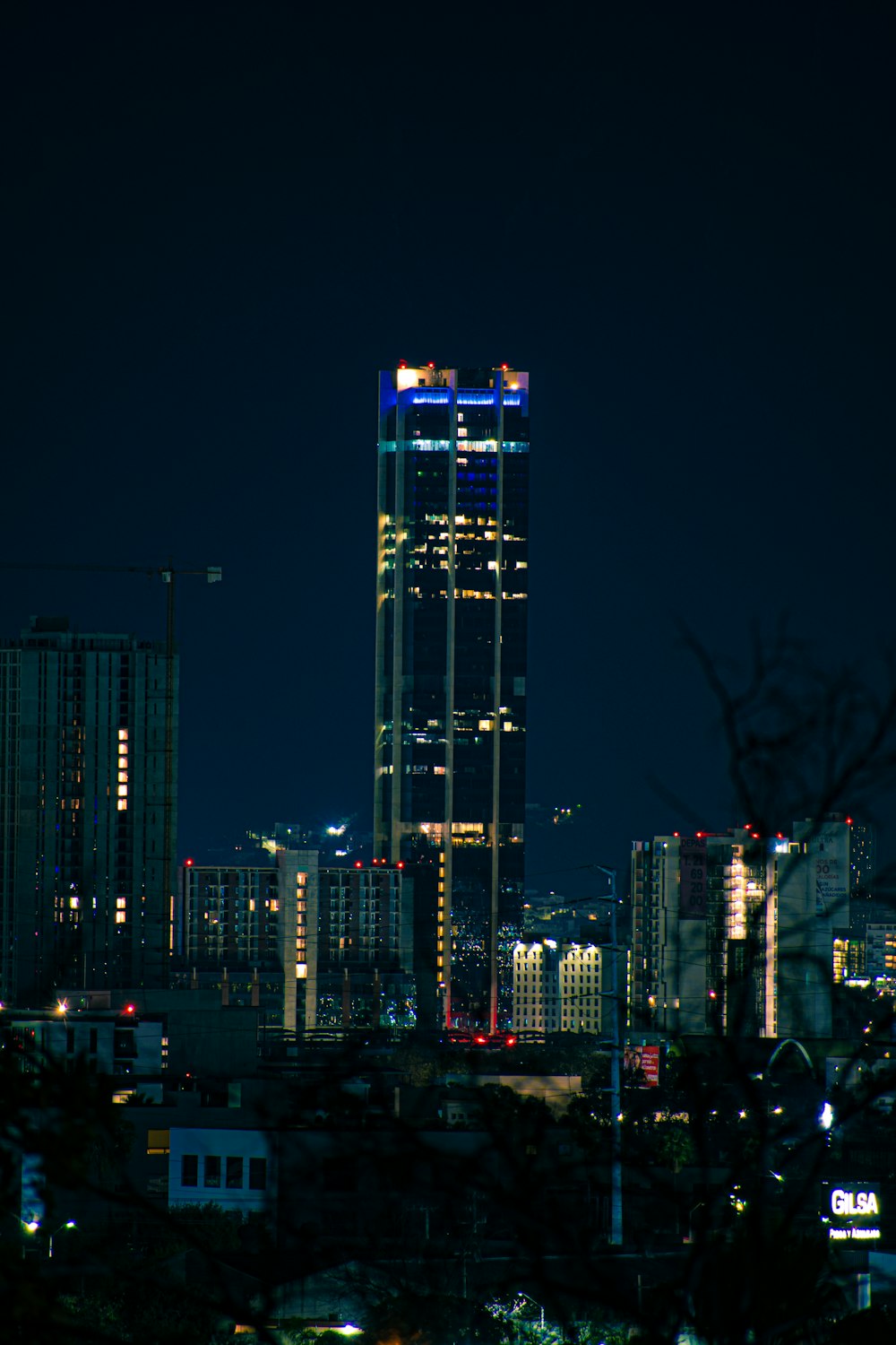 city skyline during night time