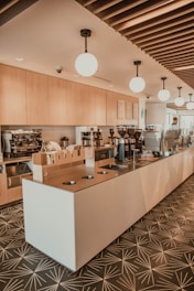 brown and white wooden kitchen counter